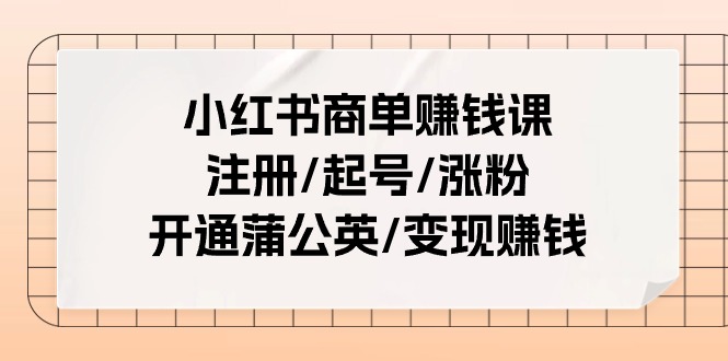 小红书商单赚钱课：注册/起号/涨粉/开通蒲公英/变现赚钱（25节课）-立业有术