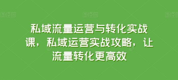 私域流量运营与转化实战课，私域运营实战攻略，让流量转化更高效-立业有术