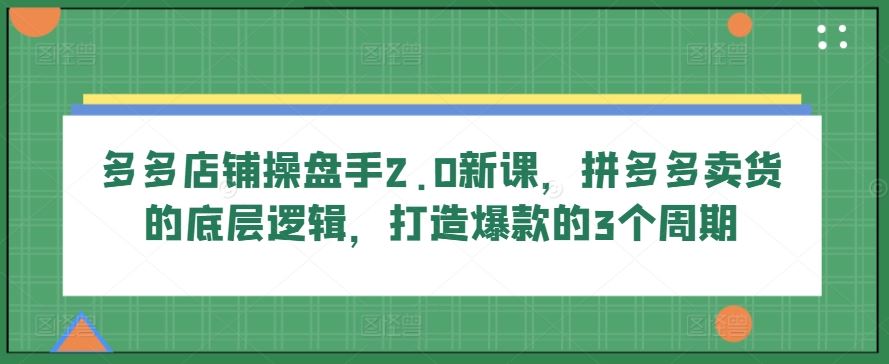 多多店铺操盘手2.0新课，拼多多卖货的底层逻辑，打造爆款的3个周期-立业有术