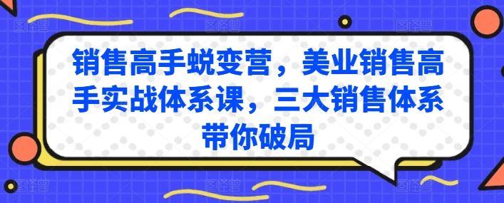 销售高手蜕变营，美业销售高手实战体系课，三大销售体系带你破局-立业有术