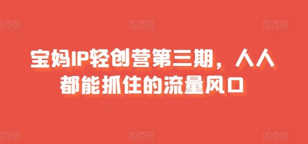 宝妈IP轻创营第三期，人人都能抓住的流量风口-立业有术