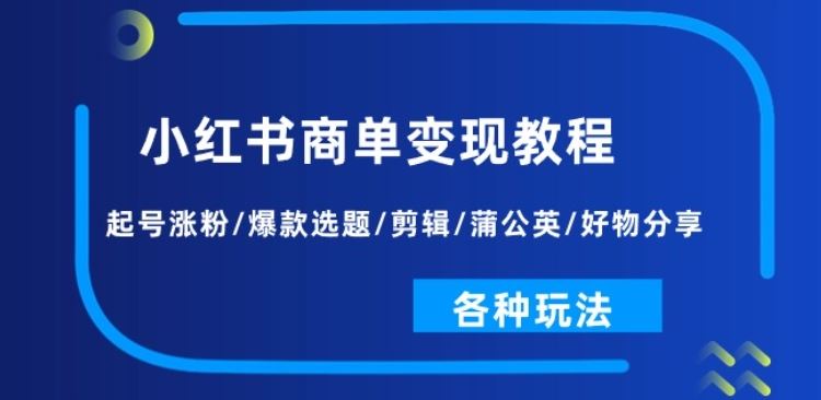 小红书商单变现教程：起号涨粉/爆款选题/剪辑/蒲公英/好物分享/各种玩法-立业有术