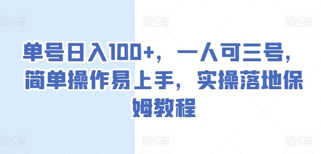 单号日入100+，一人可三号，简单操作易上手，实操落地保姆教程【揭秘】-立业有术