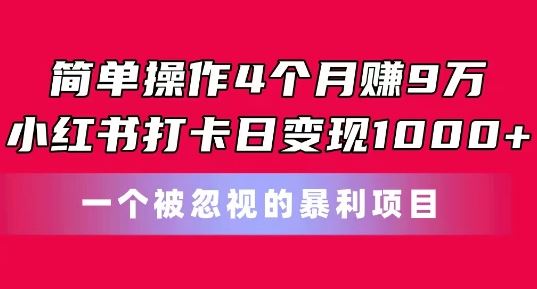 简单操作4个月赚9w，小红书打卡日变现1k，一个被忽视的暴力项目【揭秘】-立业有术