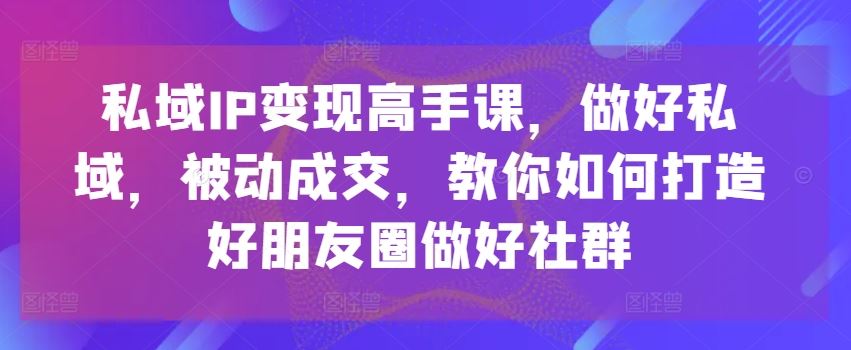 私域IP变现高手课，做好私域，被动成交，教你如何打造好朋友圈做好社群-立业有术