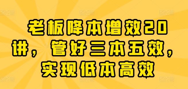 老板降本增效20讲，管好三本五效，实现低本高效-立业有术