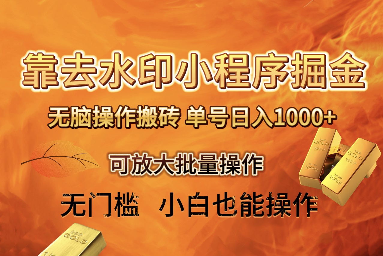 （8339期）去水印小程序+拼多多 无脑搬砖 ，单号日入1000+ 保姆级教程 可放大批量操作-立业有术