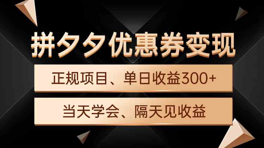 （9749期）拼夕夕优惠券变现，单日收益300+，手机电脑都可操作-立业有术