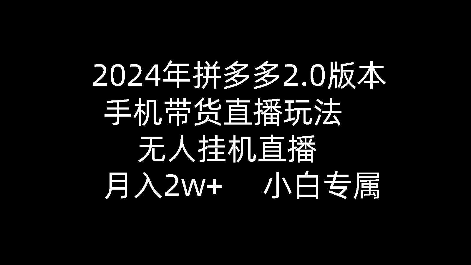 （9768期）2024年拼多多2.0版本，手机带货直播玩法，无人挂机直播， 月入2w+， 小…-立业有术