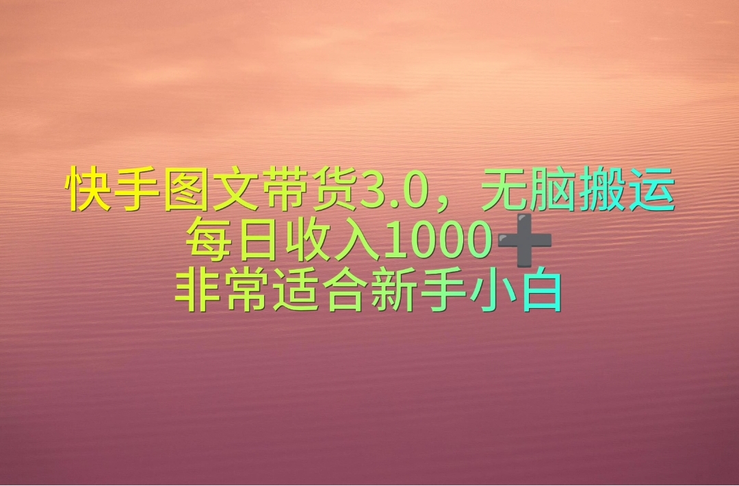 （10252期）快手图文带货3.0，无脑搬运，每日收入1000＋，非常适合新手小白-立业有术