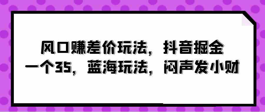 （10022期）风口赚差价玩法，抖音掘金，一个35，蓝海玩法，闷声发小财-立业有术