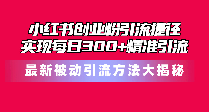 （10692期）小红书创业粉引流捷径！最新被动引流方法大揭秘，实现每日300+精准引流-立业有术