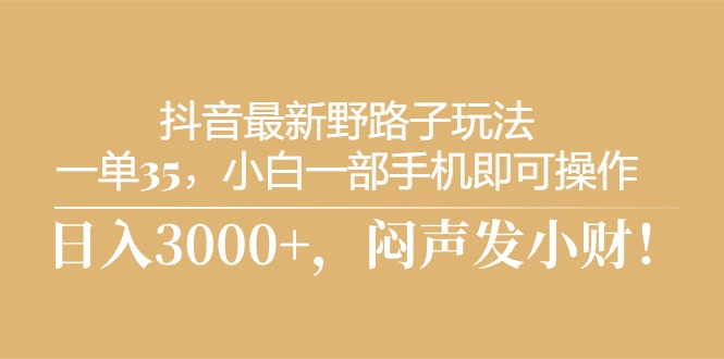 （10766期）抖音最新野路子玩法，一单35，小白一部手机即可操作，，日入3000+，闷…-立业有术