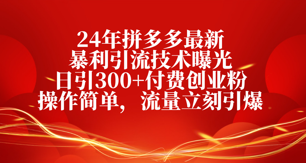 （10559期）24年拼多多最新暴利引流技术曝光，日引300+付费创业粉，操作简单，流量…-立业有术