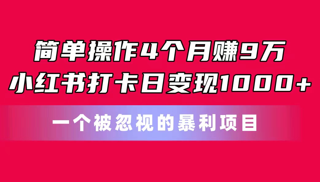 （11048期）简单操作4个月赚9万！小红书打卡日变现1000+！一个被忽视的暴力项目-立业有术