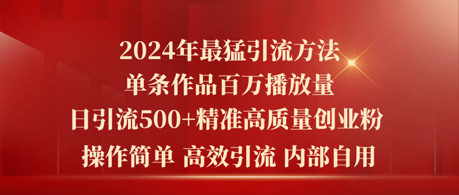 （10920期）2024年最猛暴力引流方法，单条作品百万播放 单日引流500+高质量精准创业粉-立业有术