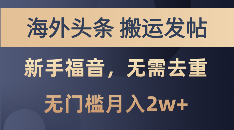 （10861期）海外头条搬运发帖，新手福音，甚至无需去重，无门槛月入2w+-立业有术