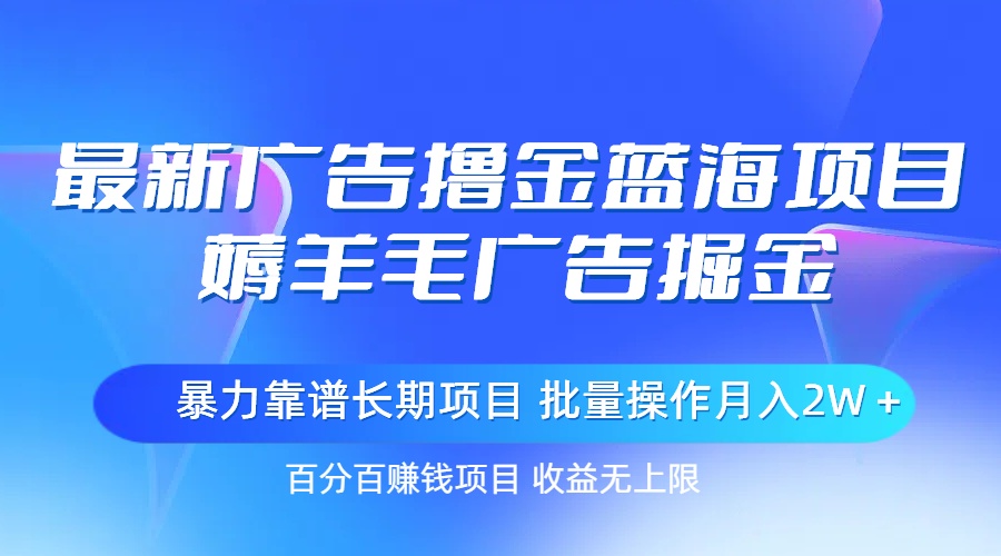 （11193期）最新广告撸金蓝海项目，薅羊毛广告掘金 长期项目 批量操作月入2W＋-立业有术