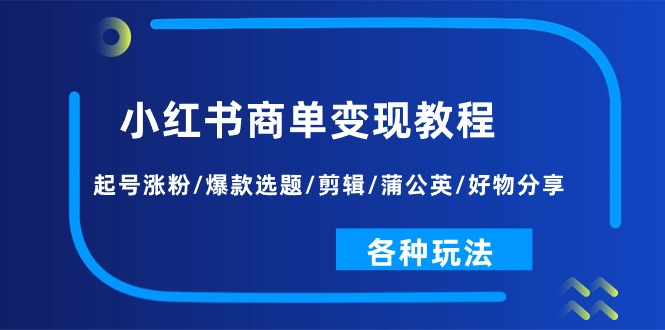 （11164期）小红书商单变现教程：起号涨粉/爆款选题/剪辑/蒲公英/好物分享/各种玩法-立业有术