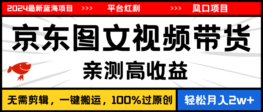 （11147期）2024最新蓝海项目，逛逛京东图文视频带货，无需剪辑，月入20000+-立业有术