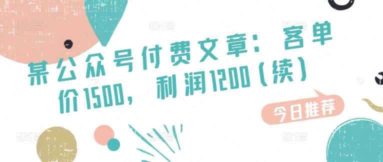 某公众号付费文章：客单价1500，利润1200(续)，市场几乎可以说是空白的-立业有术