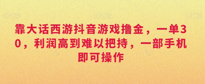 靠大话西游抖音游戏撸金，一单30，利润高到难以把持，一部手机即可操作，日入3000+【揭秘】-立业有术