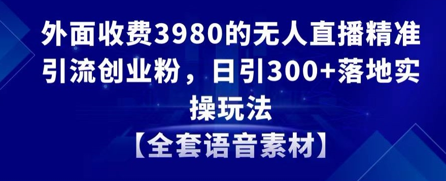 外面收费3980的无人直播精准引流创业粉，日引300+落地实操玩法【全套语音素材】【揭秘】-立业有术