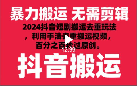 2024最新抖音搬运技术，抖音短剧视频去重，手法搬运，利用工具去重，秒过原创！-立业有术
