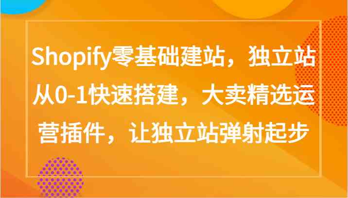 Shopify零基础建站，独立站从0-1快速搭建，大卖精选运营插件，让独立站弹射起步-立业有术