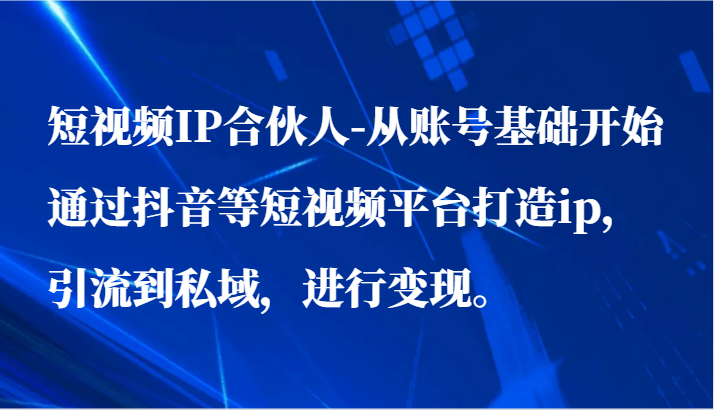 短视频IP合伙人-从账号基础开始通过抖音等短视频平台打造ip，引流到私域，进行变现。-立业有术
