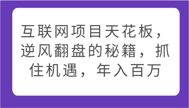 互联网项目天花板，逆风翻盘的秘籍，抓住机遇，年入百万-立业有术