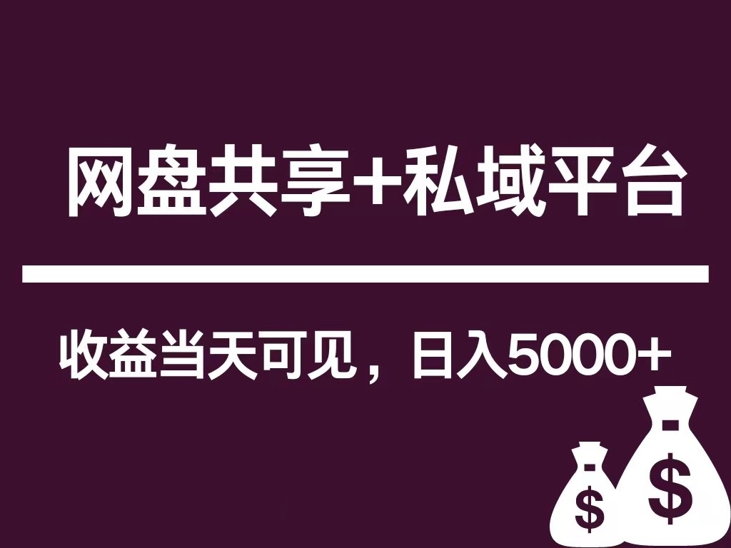 新用户推荐网盘共享+私域平台，无需粉丝即可轻松起号，收益当天可见，单日已破5000+-立业有术
