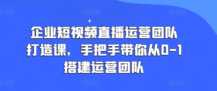 企业短视频直播运营团队打造课，手把手带你从0-1搭建运营团队-立业有术