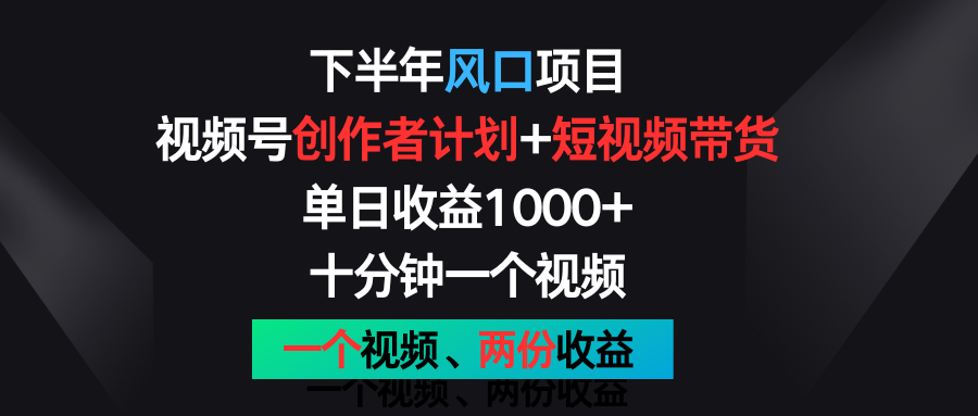 下半年风口项目，视频号创作者计划+视频带货，单日收益1000+，一个视频两份收益-立业有术