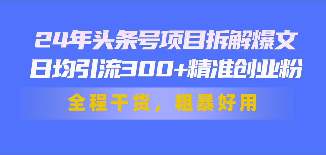 （11397期）24年头条号项目拆解爆文，日均引流300+精准创业粉，全程干货，粗暴好用-立业有术