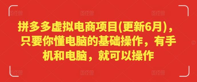 拼多多虚拟电商项目(更新6月)，只要你懂电脑的基础操作，有手机和电脑，就可以操作-立业有术