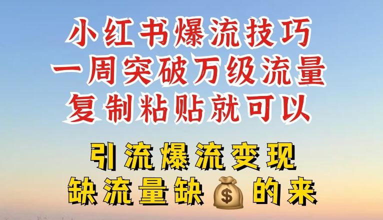 小红书爆流技巧，一周突破万级流量，复制粘贴就可以，引流爆流变现【揭秘】-立业有术