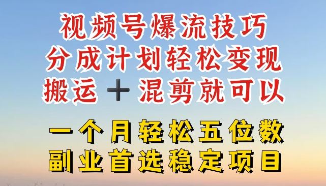 视频号爆流技巧，分成计划轻松变现，搬运 +混剪就可以，一个月轻松五位数稳定项目【揭秘】-立业有术