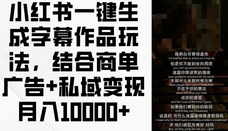 小红书一键生成字幕作品玩法，结合商单广告+私域变现月入1w+【揭秘】-立业有术