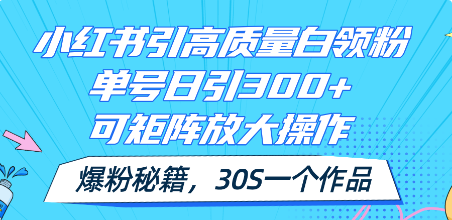 （11692期）小红书引高质量白领粉，单号日引300+，可放大操作，爆粉秘籍！30s一个作品-立业有术