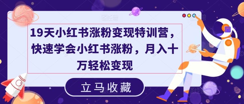 19天小红书涨粉变现特训营，快速学会小红书涨粉，月入十万轻松变现-立业有术