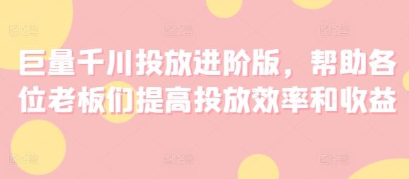 巨量千川投放进阶版，帮助各位老板们提高投放效率和收益-立业有术