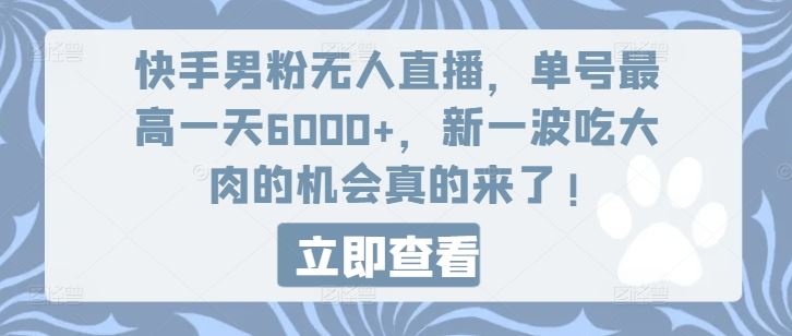 快手男粉无人直播，单号最高一天6000+，新一波吃大肉的机会真的来了-立业有术