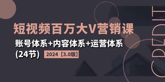 （11795期）2024短视频·百万大V营销课【3.0版】账号体系+内容体系+运营体系(24节)-立业有术