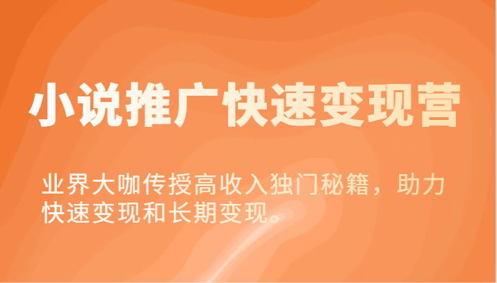 小说推广快速变现营-业界大咖传授高收入独门秘籍，助力快速变现和长期变现。-立业有术