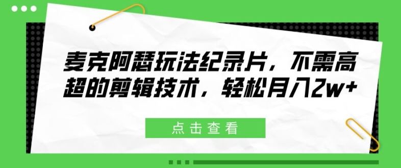 麦克阿瑟玩法纪录片，不需高超的剪辑技术，轻松月入2w+【揭秘】-立业有术