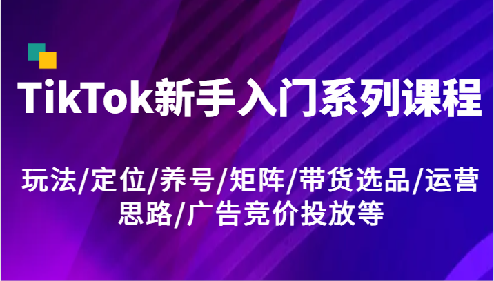 TikTok新手入门系列课程，玩法/定位/养号/矩阵/带货选品/运营思路/广告竞价投放等-立业有术
