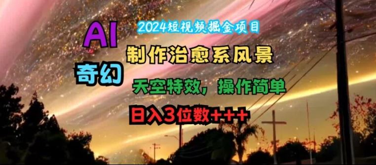 2024短视频掘金项目，AI制作治愈系风景，奇幻天空特效，操作简单，日入3位数【揭秘】-立业有术