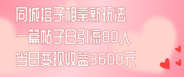 同城搭子相亲新玩法一篇帖子引流80人当日变现3600元(项目教程+实操教程)【揭秘】-立业有术