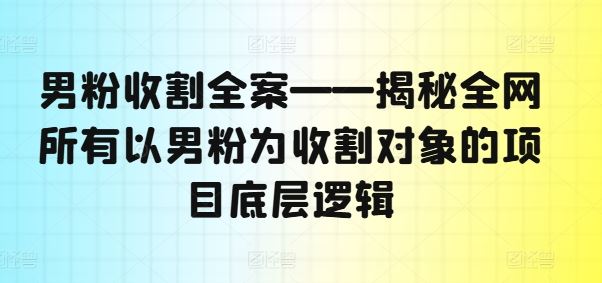 男粉收割全案——揭秘全网所有以男粉为收割对象的项目底层逻辑-立业有术